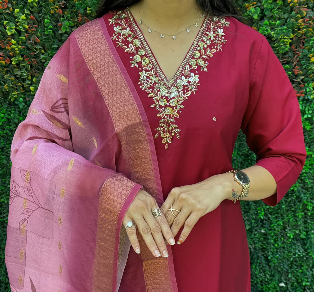 Premium Roman Silk Kurti Pent Dupatta