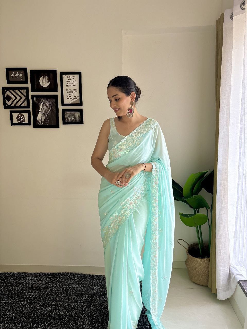 Soft Georgette Embroidery Work Saree