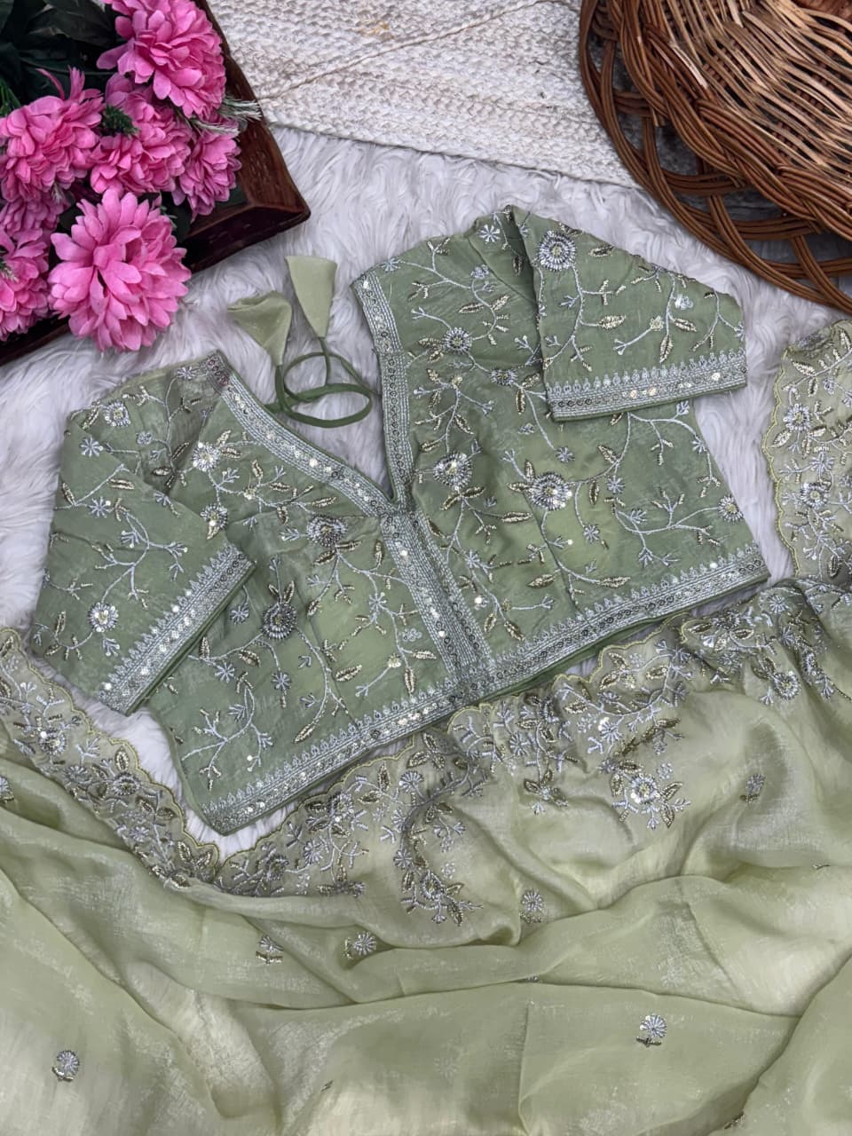 Crunchy Silk Fabric 3MM Sequence Saree