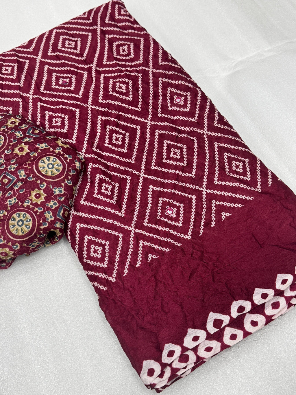 PURE MOSS KALMAKARI WITH BANDHANI SAREE