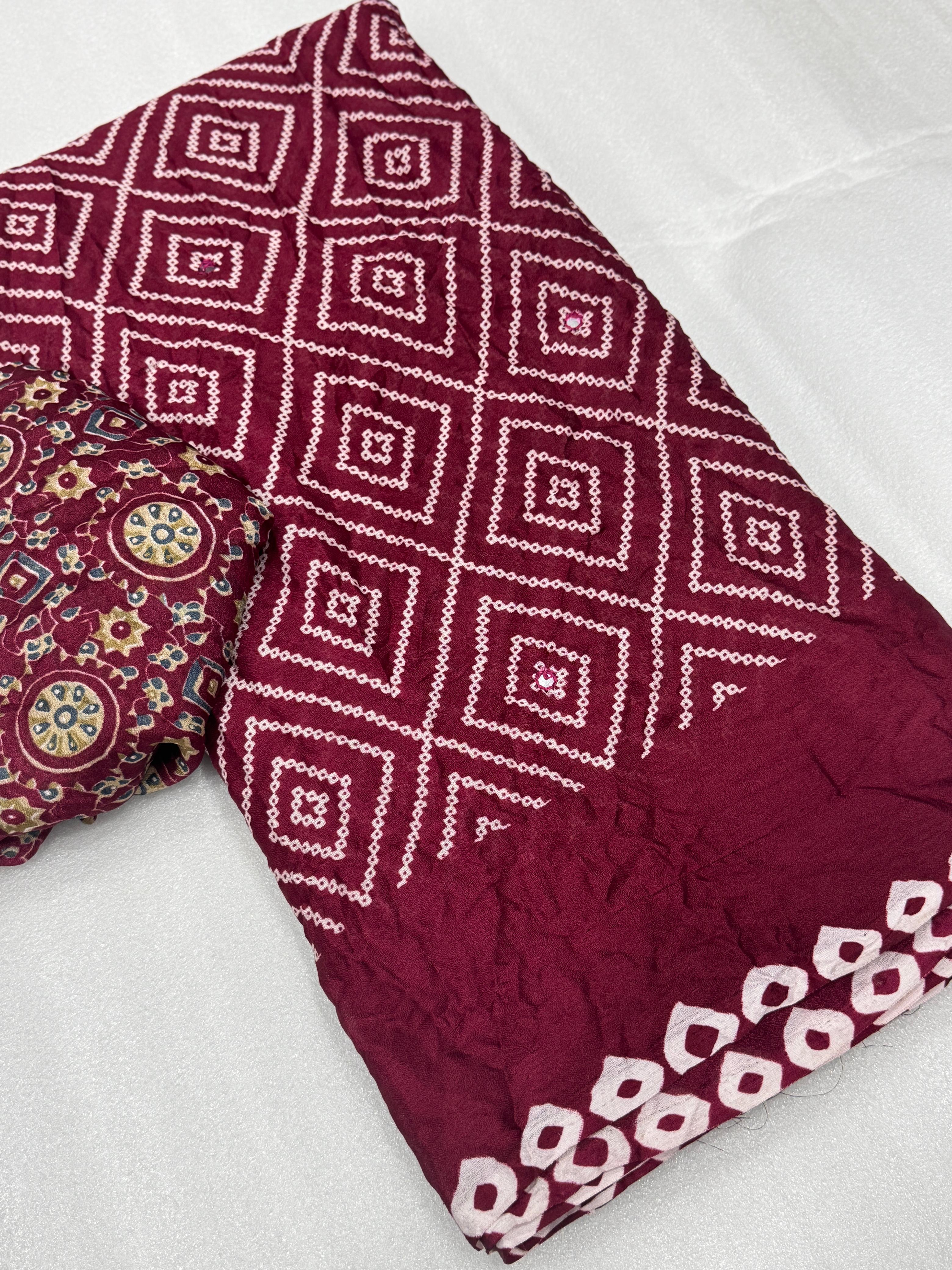 PURE MOSS KALMAKARI WITH BANDHANI SAREE
