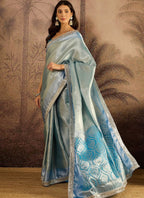 Elegant Sky Blue Silk Saree