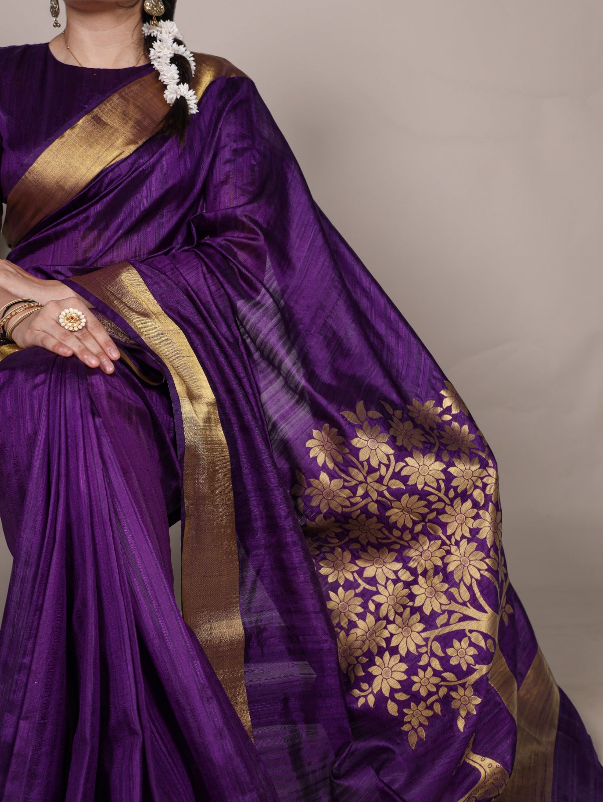 Dressing up for Onam in a raw silk saree