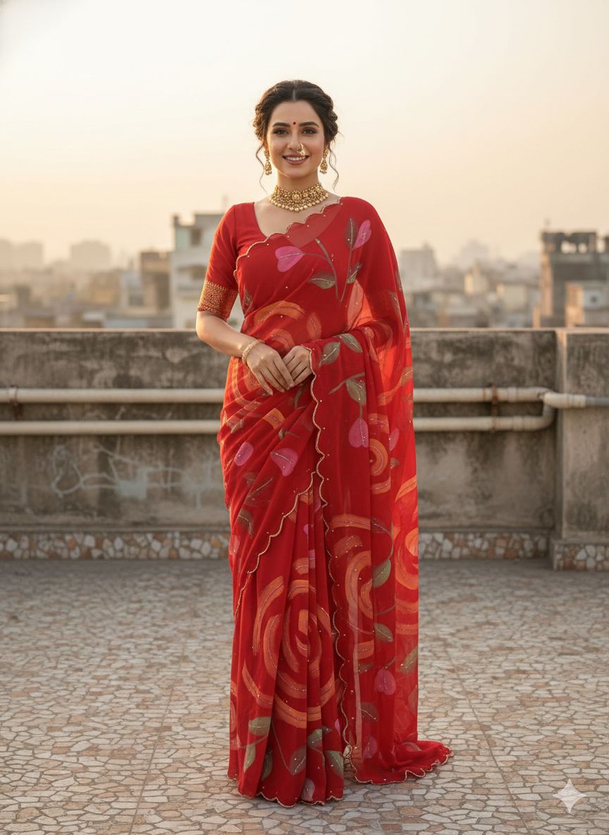Blooming Georgette fabric with flbrush printed SAREE