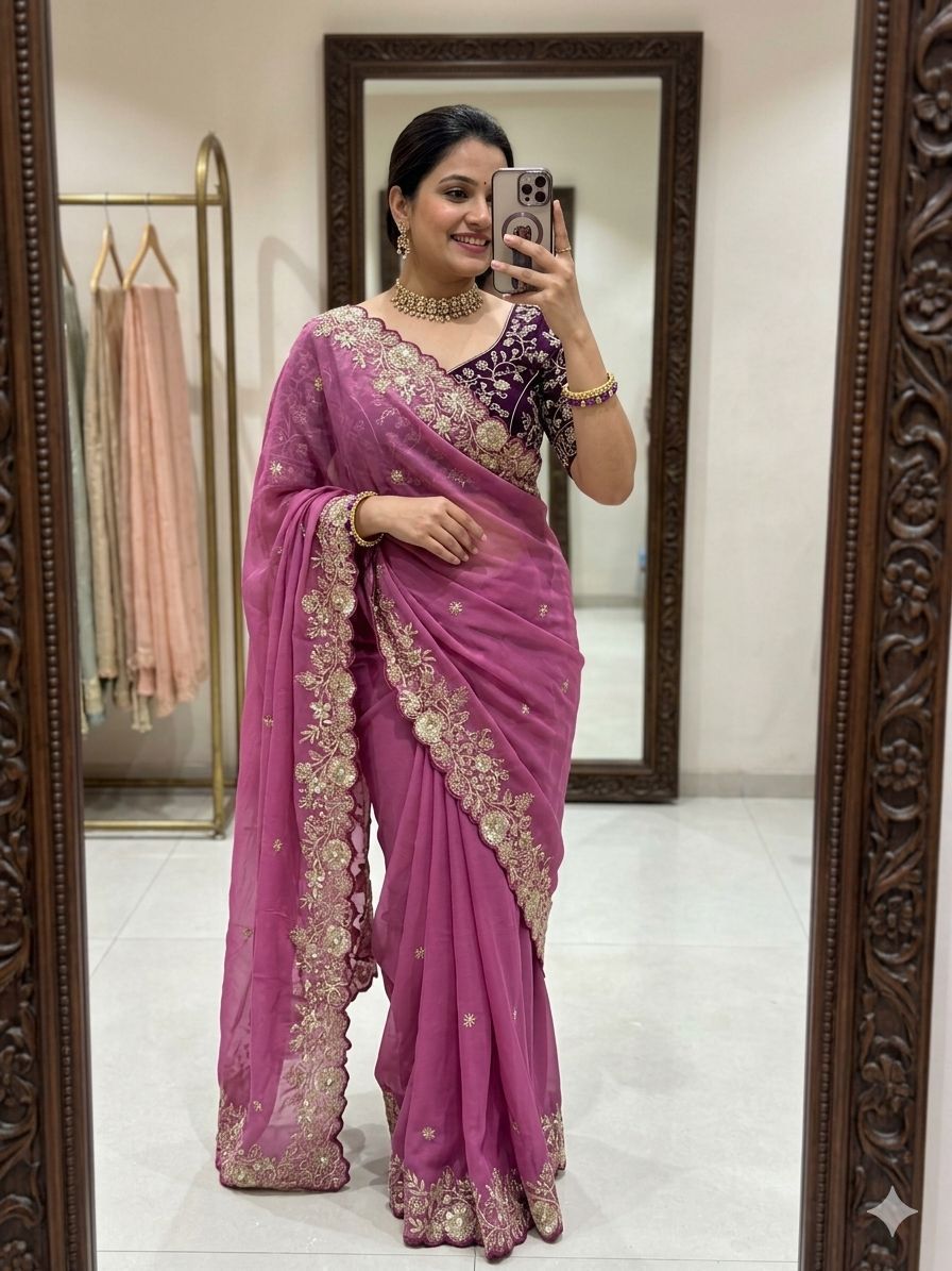 Star Georgette Sequence Work Saree