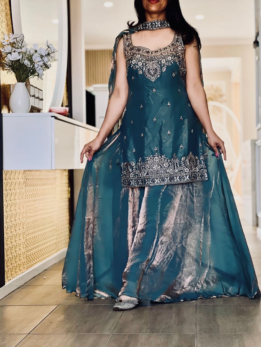 Pure Frendy Silk Top-Plazzo