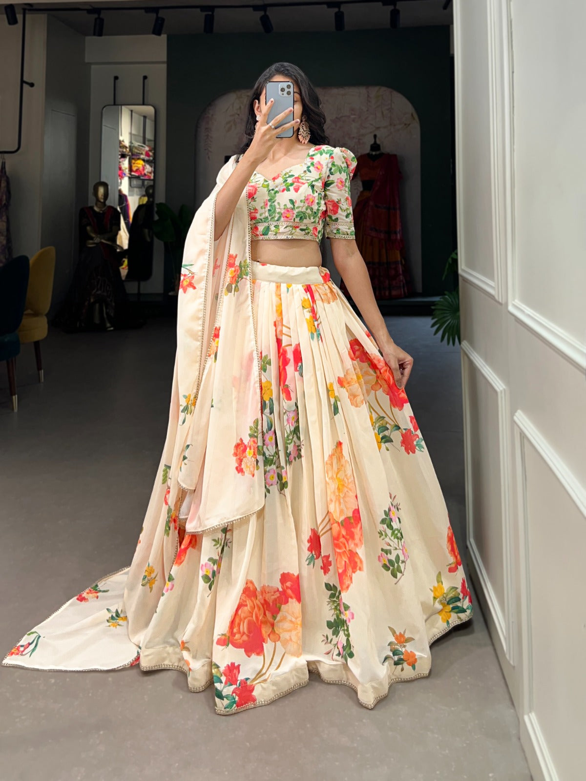 Floral Print Georgette Lehenga