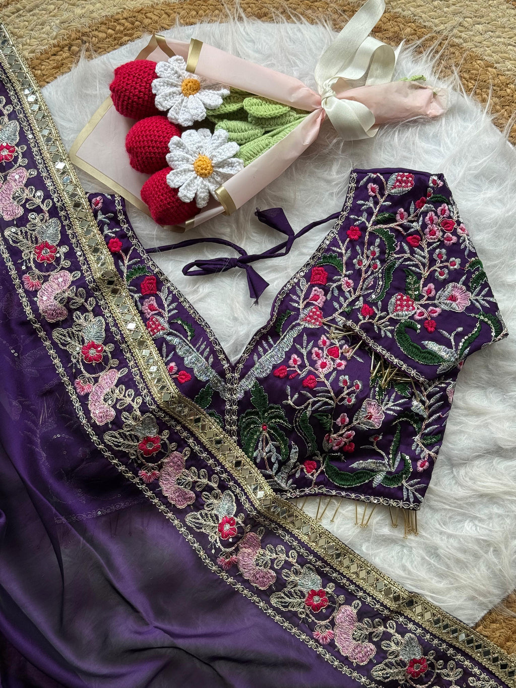Soft Rangoli Silk Fabric Purple Saree