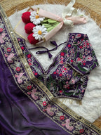 Soft Rangoli Silk Fabric Purple Saree