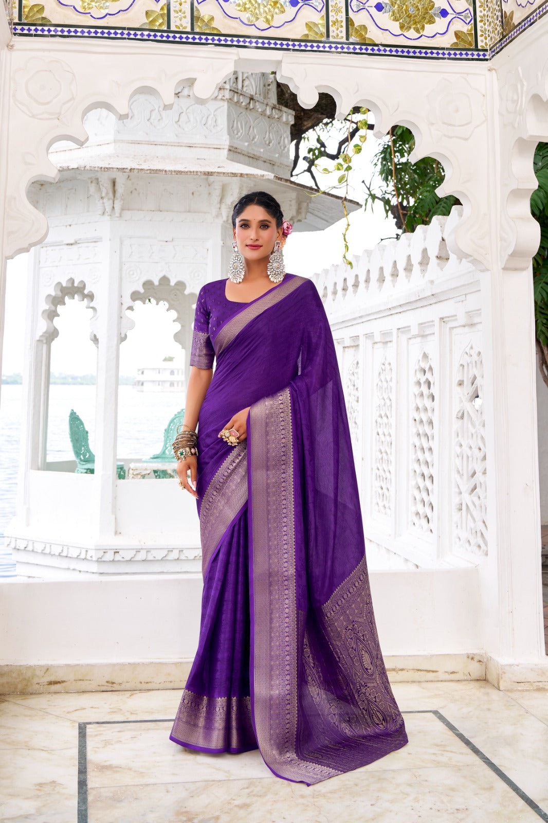 CHIFFON ZARI WEAVING SAREE