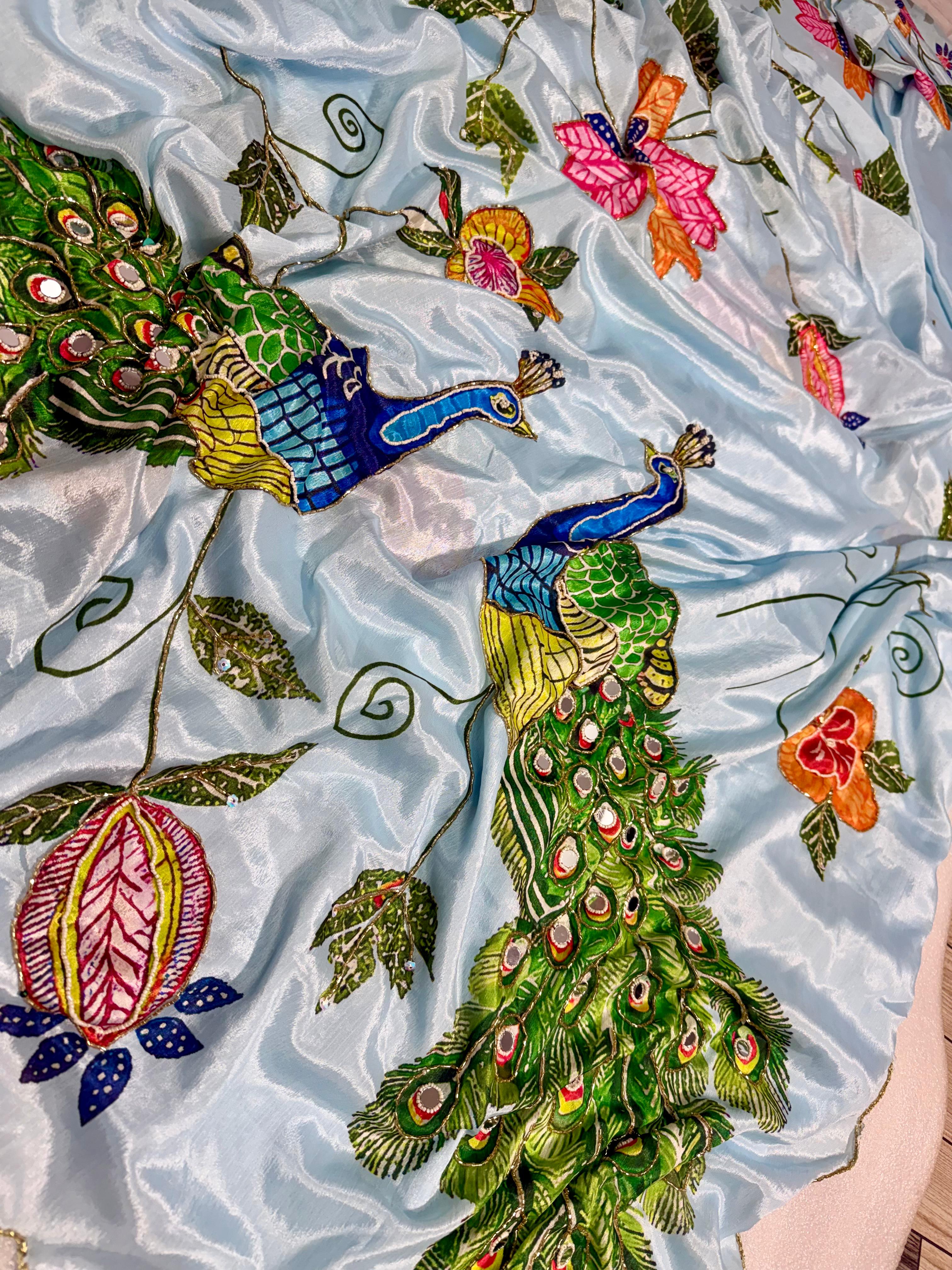 Handwork Elegance & Digital Print Saree