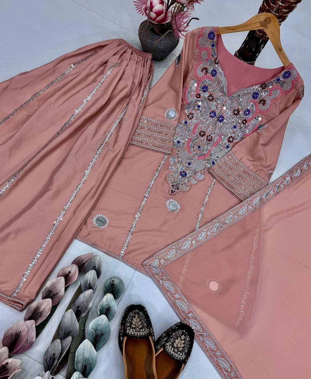 HEAVY NATURAL CREAP TOP SHARARA DUPATTA