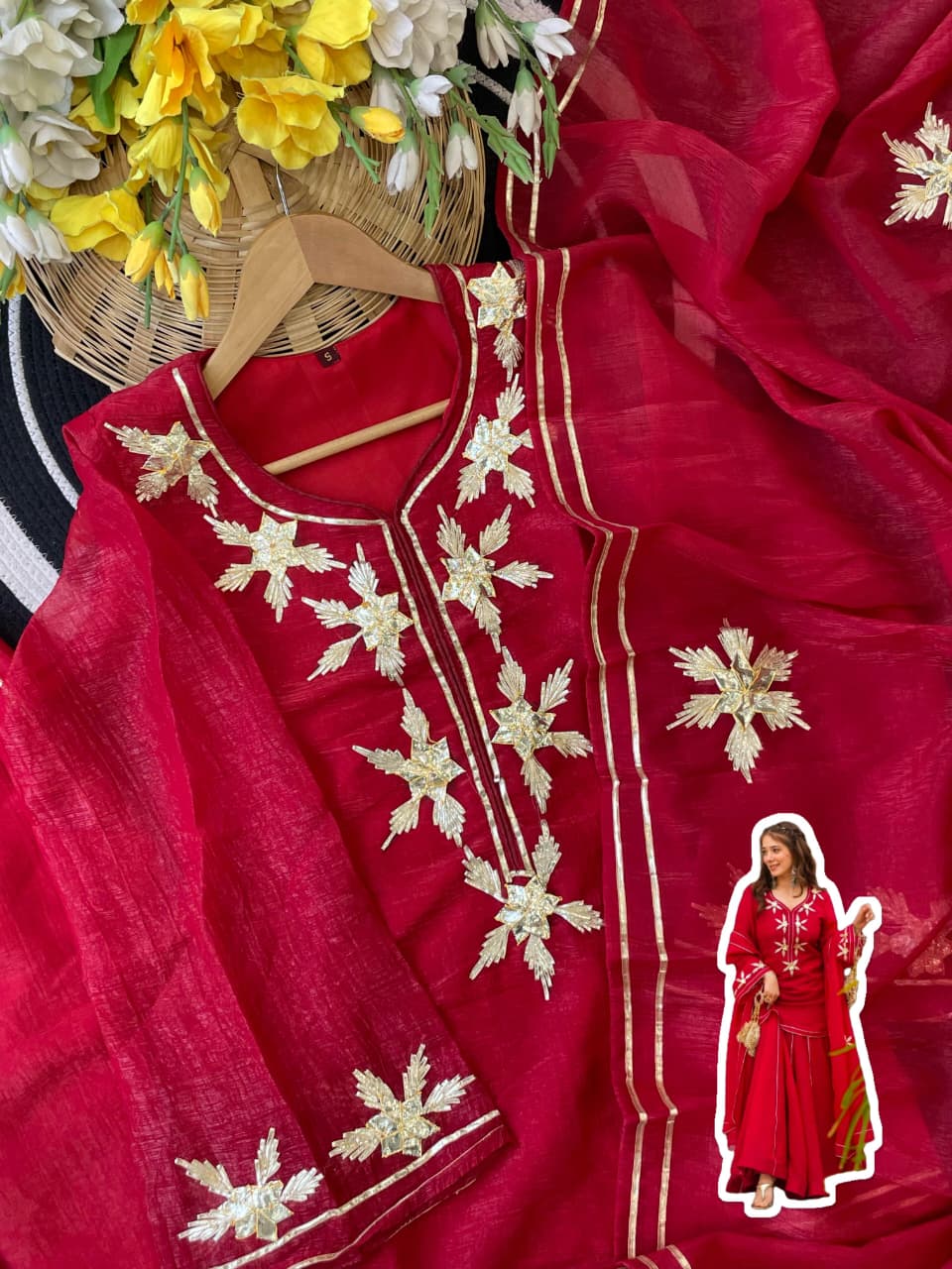 Heavenly Handmade Kurta Sharara Top Plazzo Set With Charkhi Gota Work