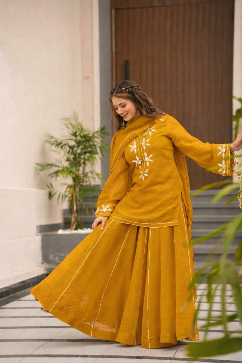 Heavenly Handmade Kurta Sharara Top Plazzo Set With Charkhi Gota Work