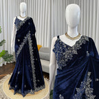 Viscose Velvet Nevy Blue Wedding Saree