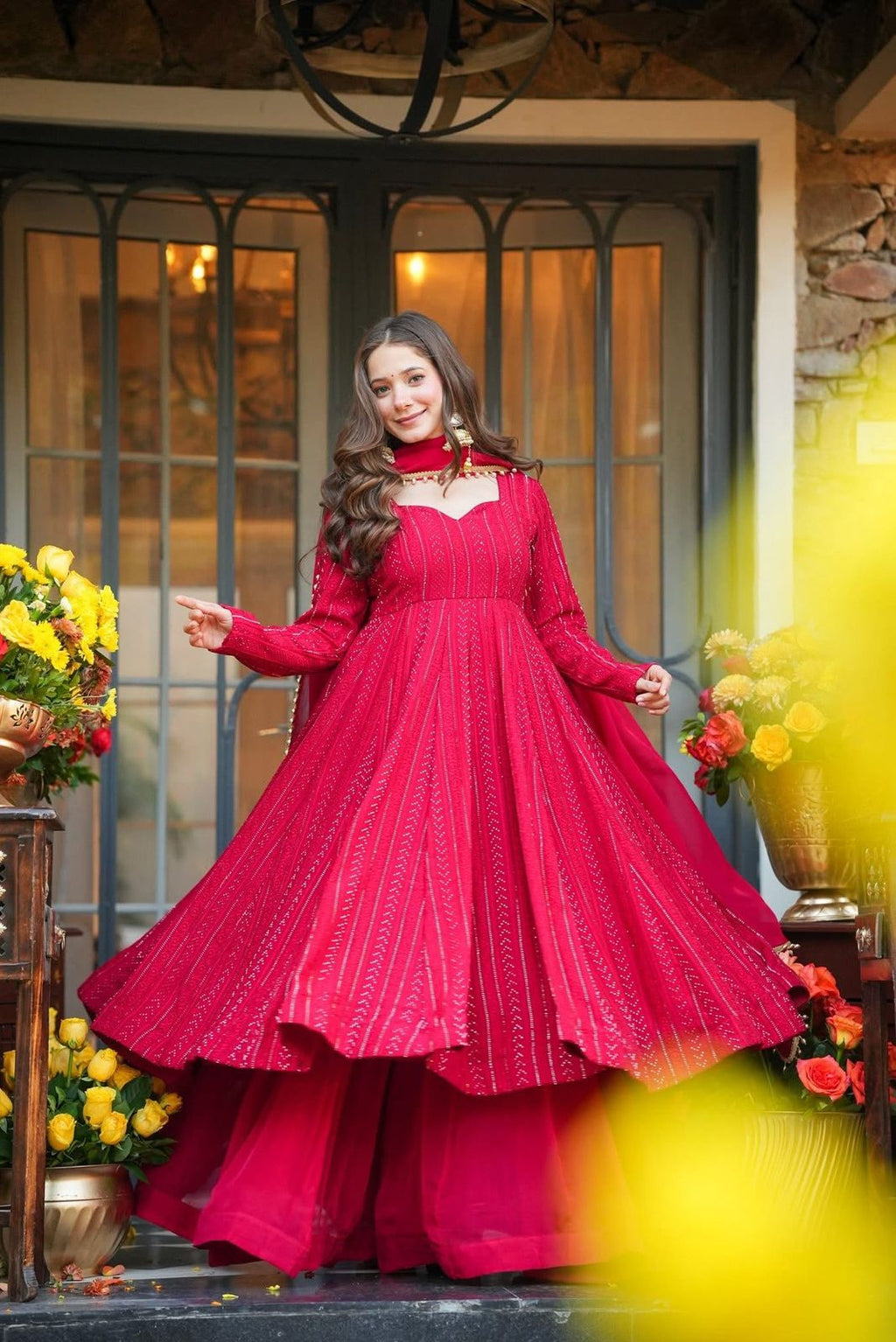 Anarkali Red Suit Plazzo Dupatta
