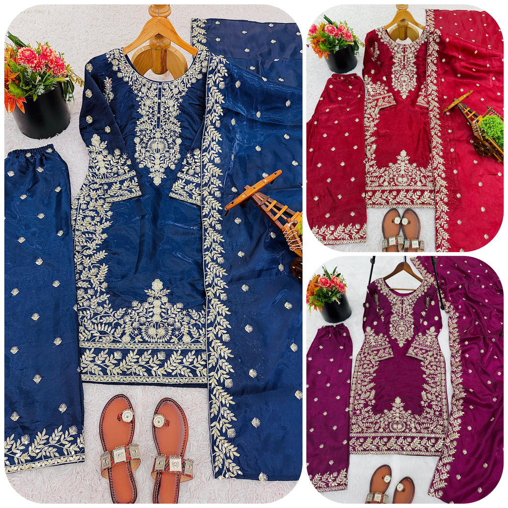 Pure GMY SILK With Heavy Embroidery Top & Plazzo