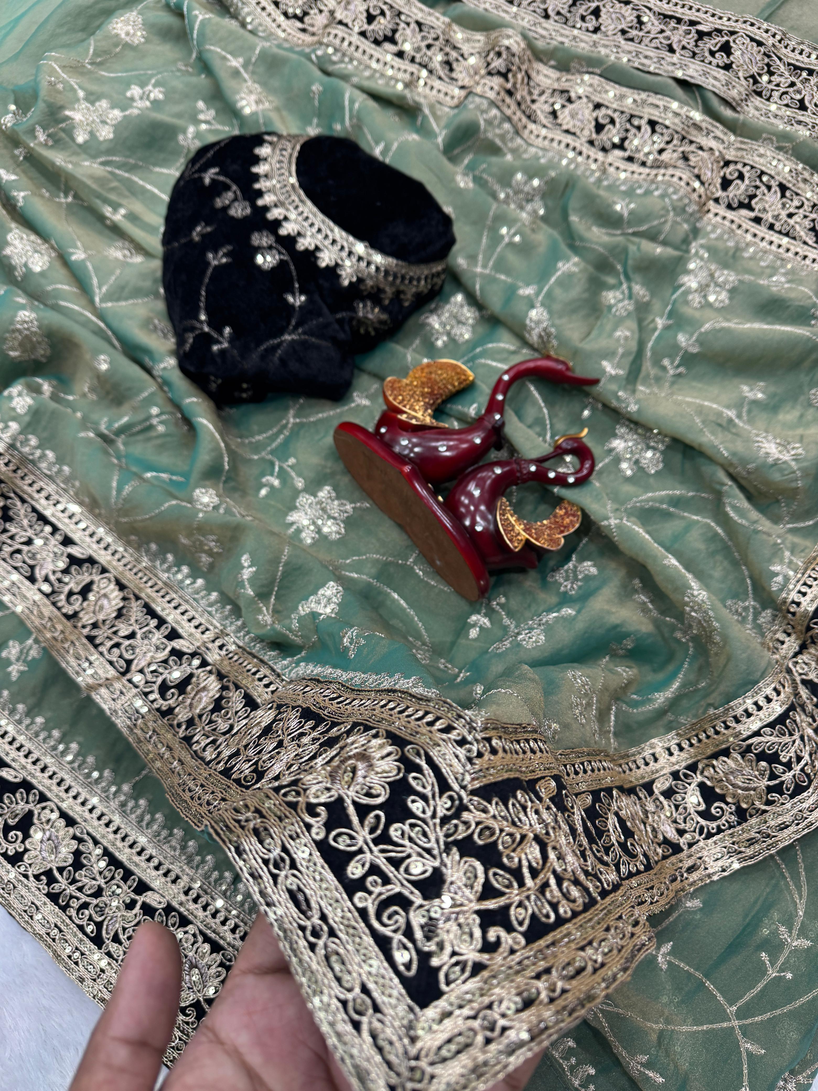 Wedding Special Mosa Silk  Embroidery Saree