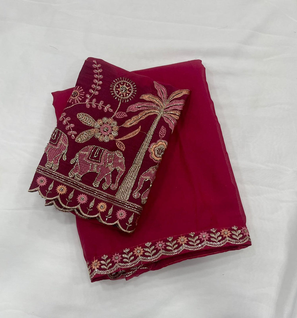 Star Georgette Multi Emrodairy Sequence Saree