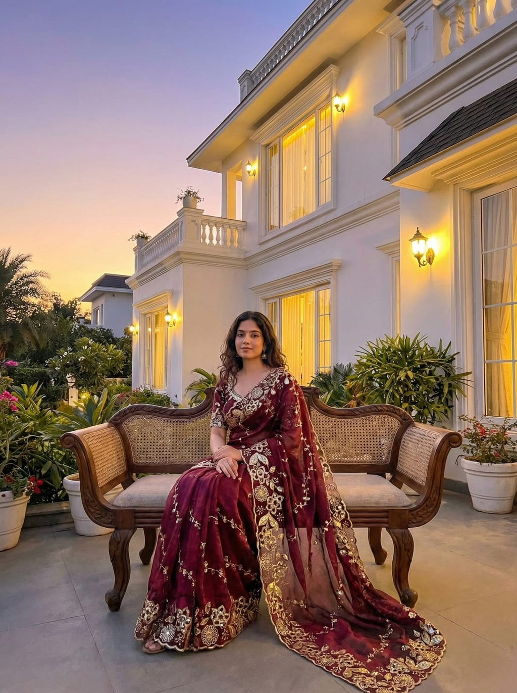 Fendy Chiffon Fabric  Beautiful Embroidery Wedding Saree