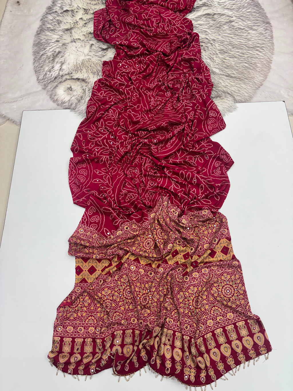 Mirror Work Treding Satin Saree