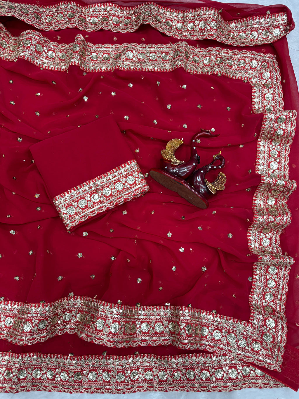 Pure Georgette Sequence Red Saree