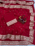 Pure Georgette Sequence Red Saree