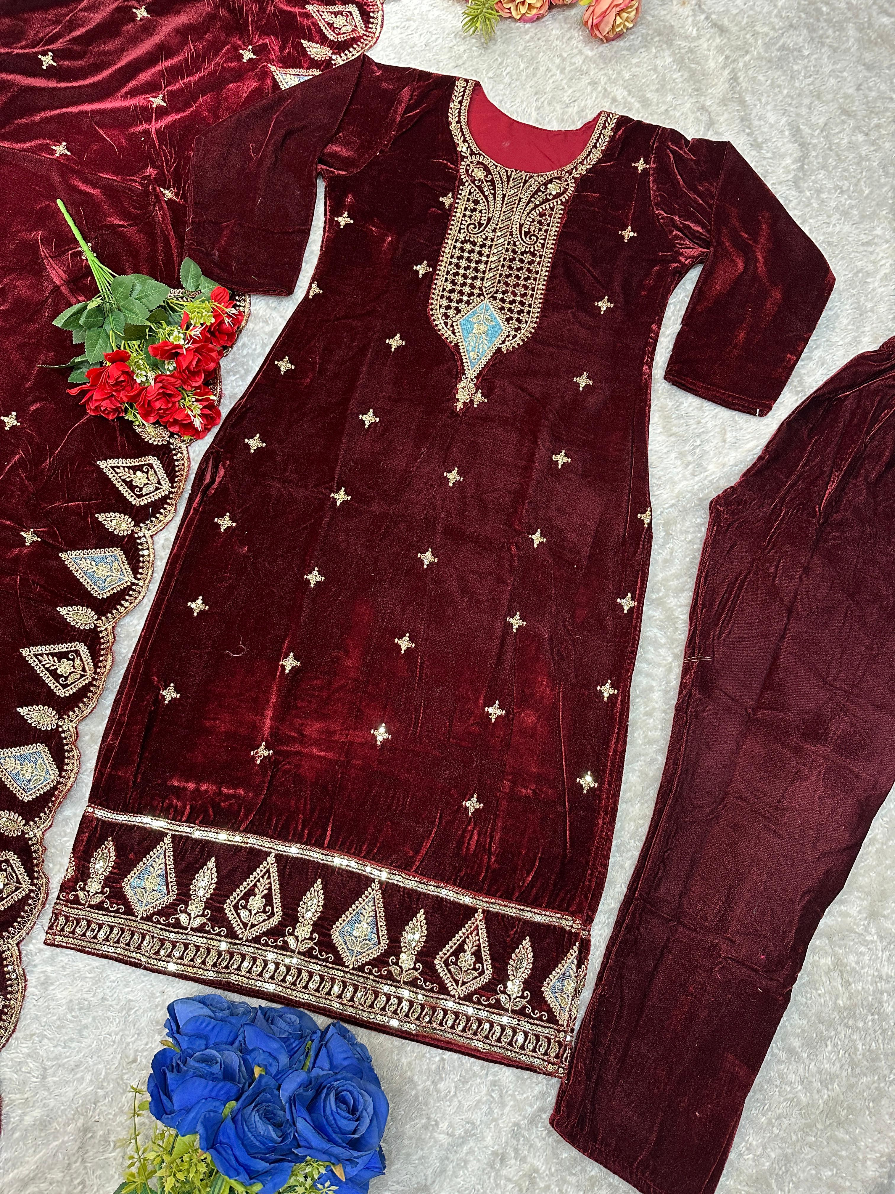 Wedding special velvet Paisley Suit set