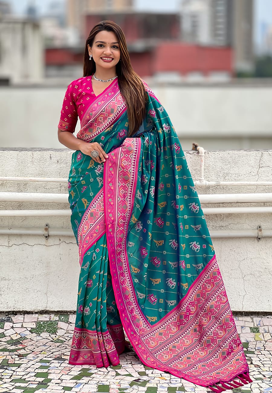 Soft Silk Zari Woven Patola Leheriya Saree with Contrast Weaves
