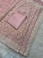 Faux geogert saree with white thread & seqnce