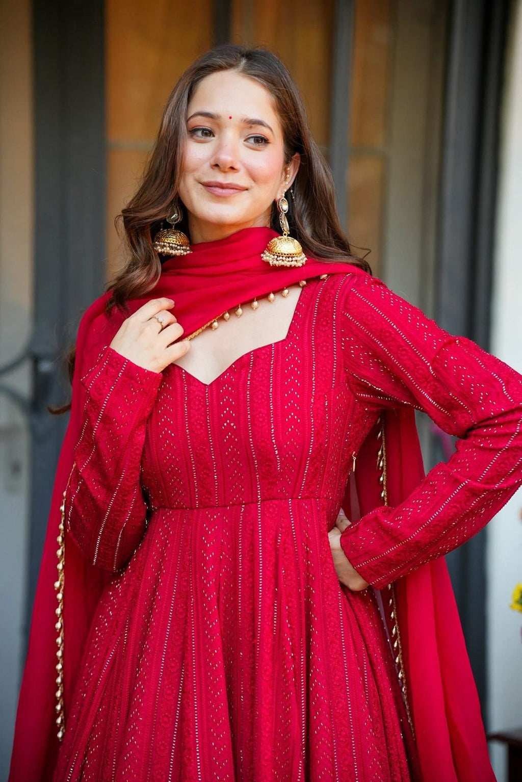 Anarkali Red Suit Plazzo Dupatta