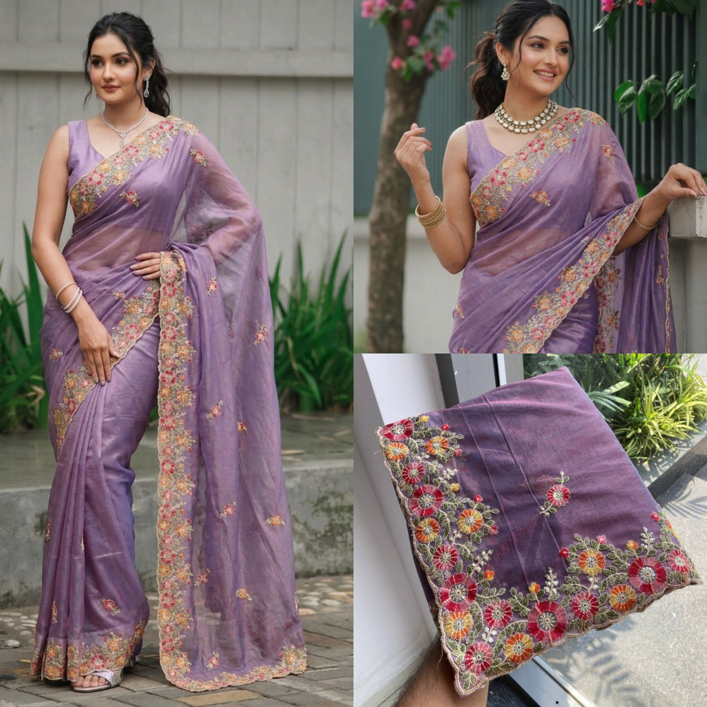 Party Wear Soft Twill Net Saree