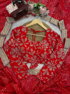 Faux Blooming Georgette Red Saree