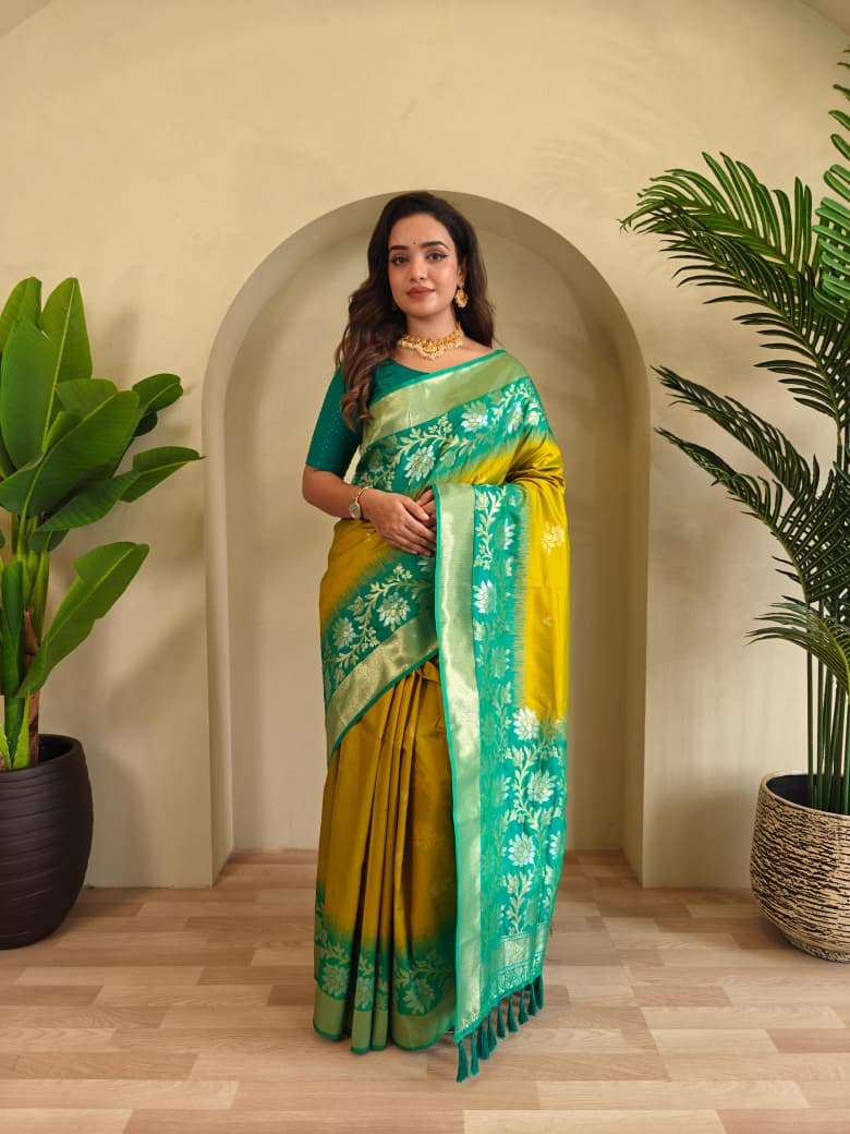 Dual tone silk sarees with all over zari weaves