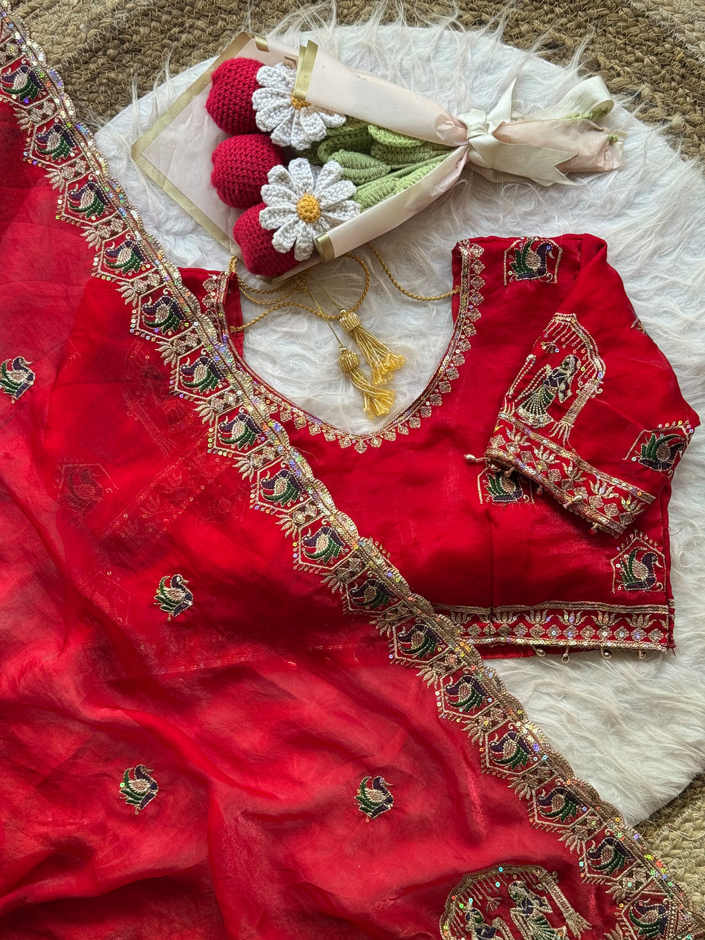 Karvachauth Special Space Silk Red Saree