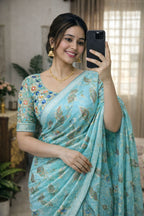 Fall Printe Embroidery Saree