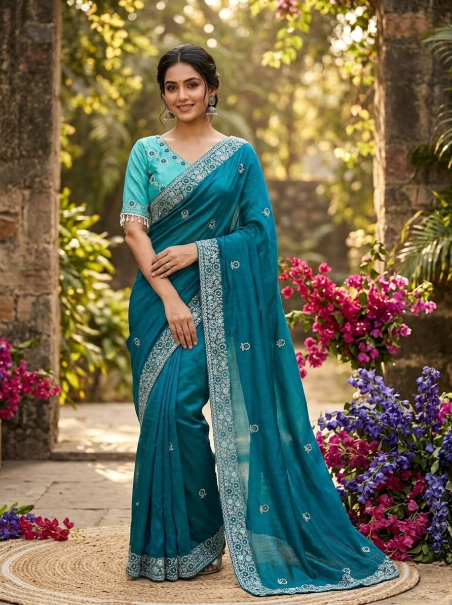 Very Soft nd Elegant Rich Look fendy chiffon silk fabric Saree