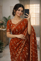 Nc Moss Sattin Dual Shad Multi Emrodairy Sequence Saree