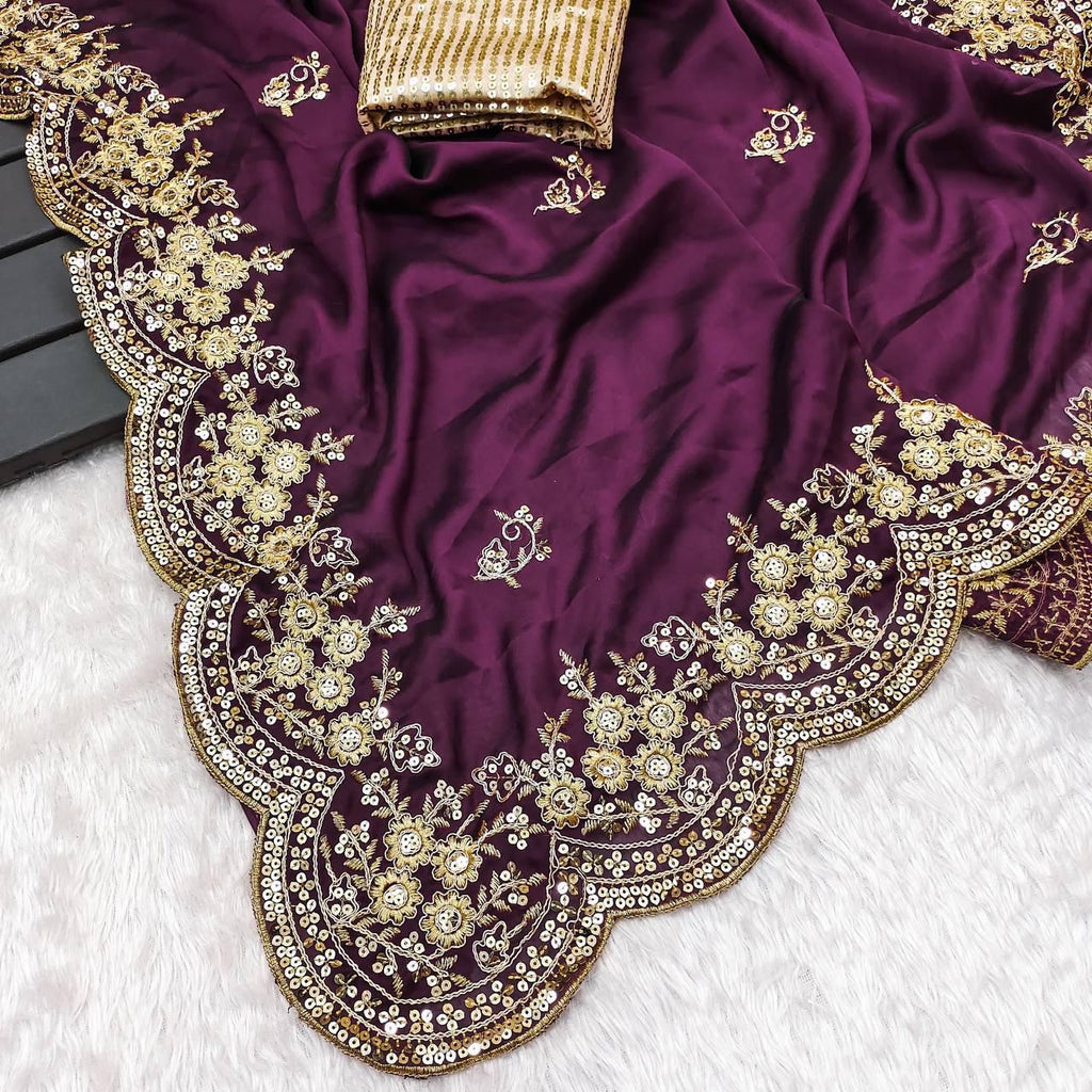 PURE SOFT BLACK RANGOLI SILK WINE SAREE