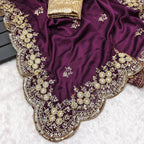 PURE SOFT BLACK RANGOLI SILK WINE SAREE