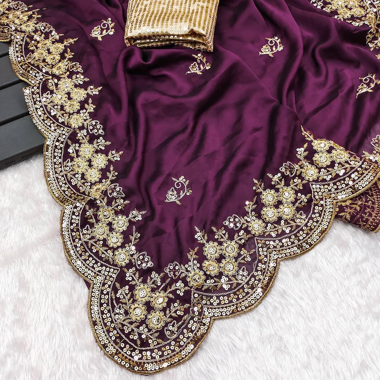 PURE SOFT BLACK RANGOLI SILK WINE SAREE