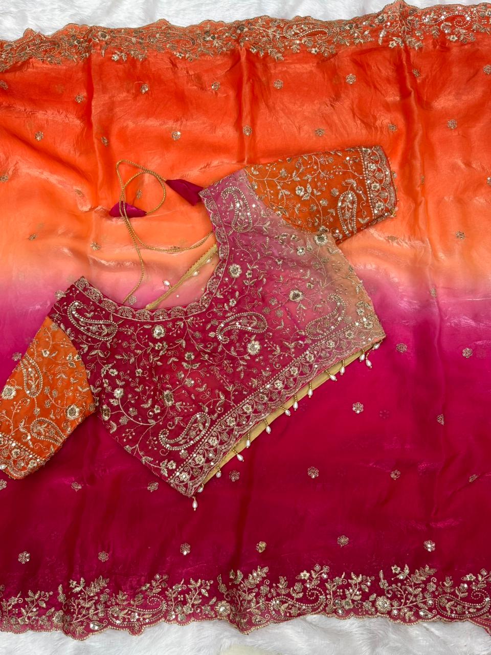 Wedding Fendy Sartin 2D Color Embroidery Saree