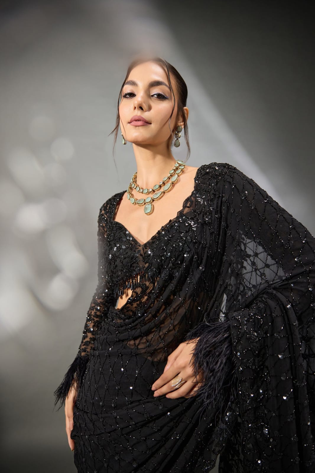 Bollywood BlockBuster Sequins Design Black Saree
