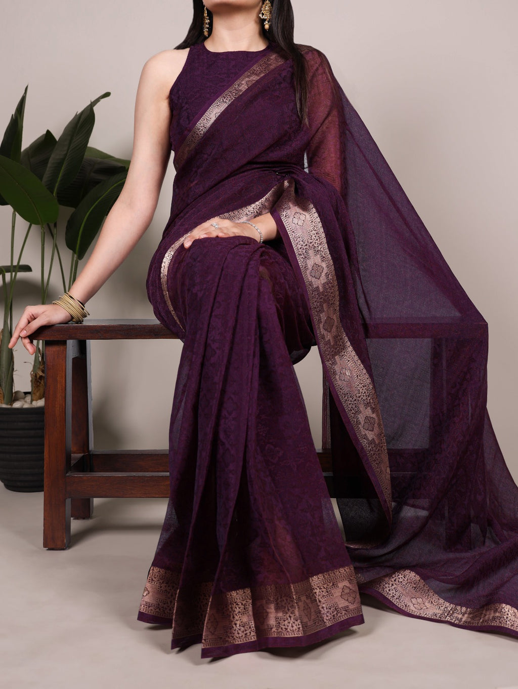 Poly Shimmer Saree With Multi Color