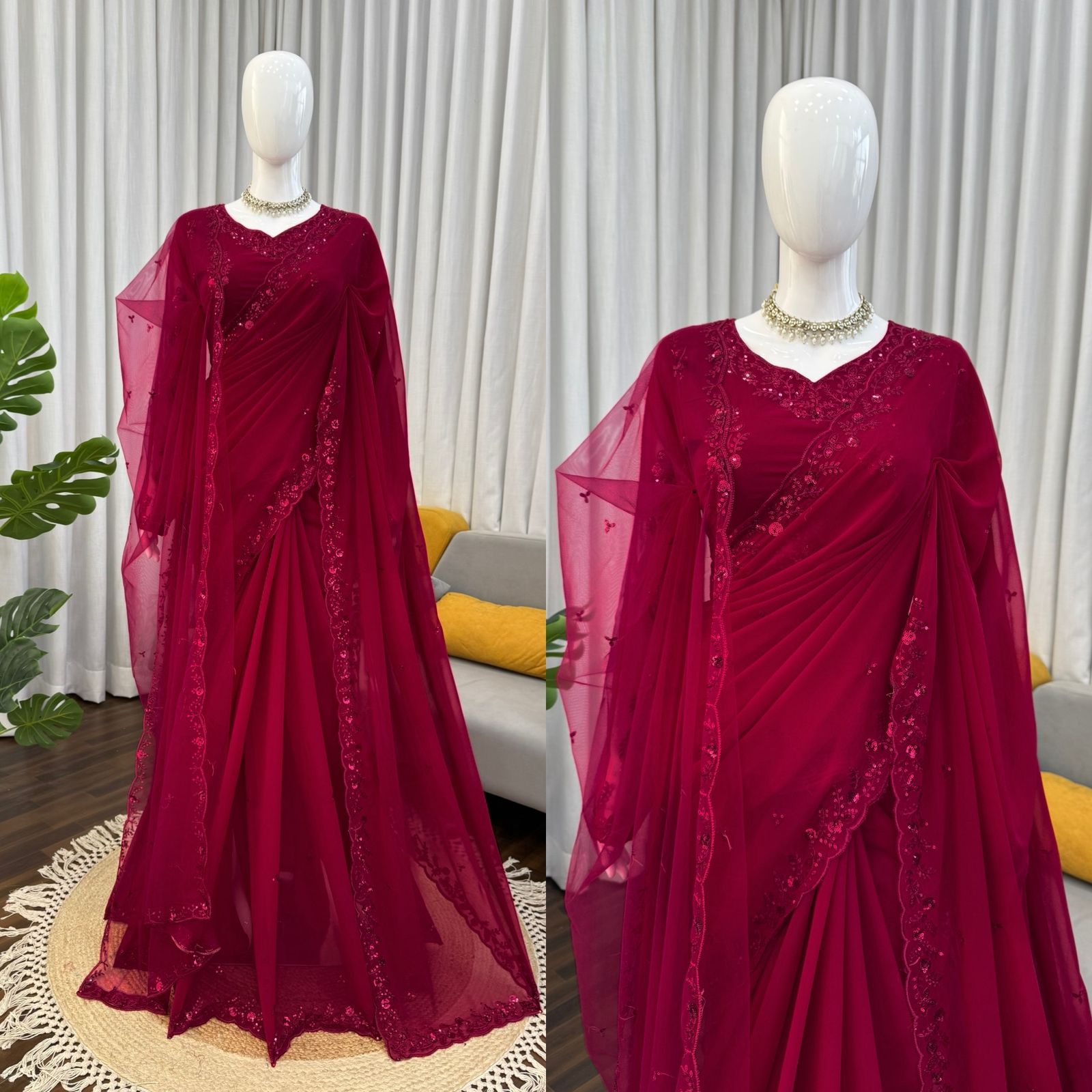 Faux Georgette Saree With Dupatta