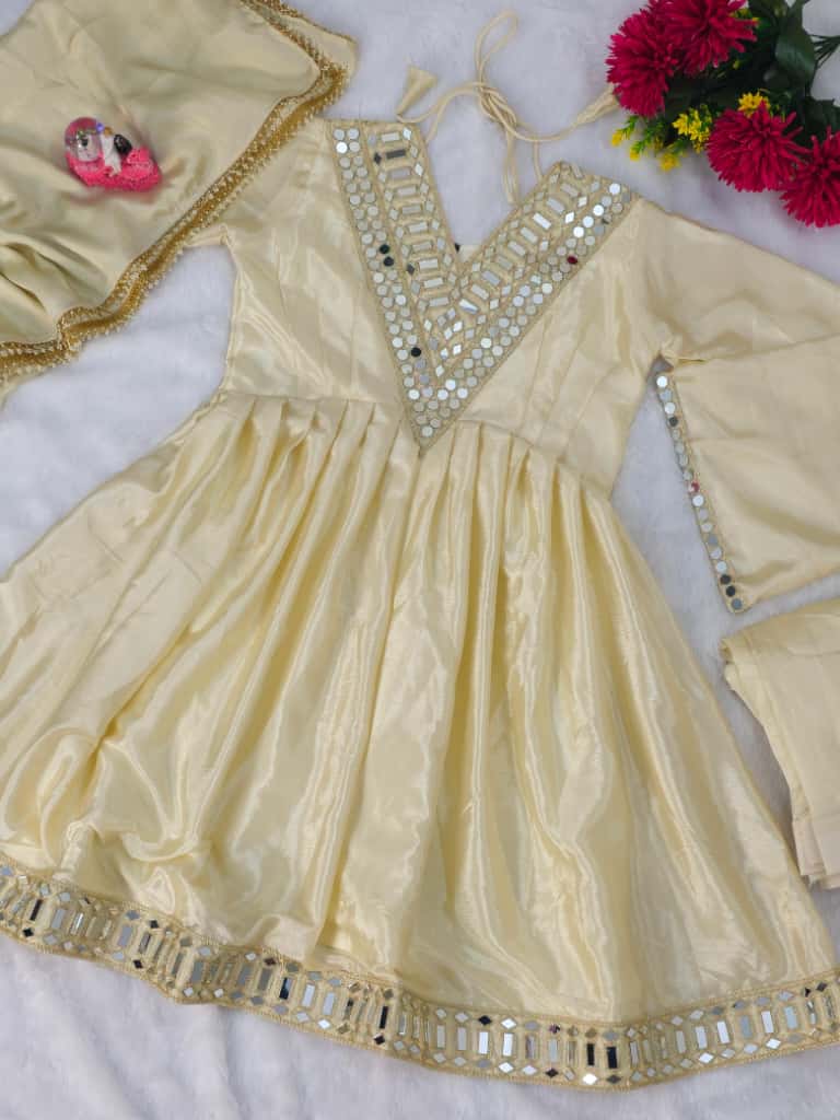 KEDIYA Style Real Mirror Work Kurti Plazzo Set