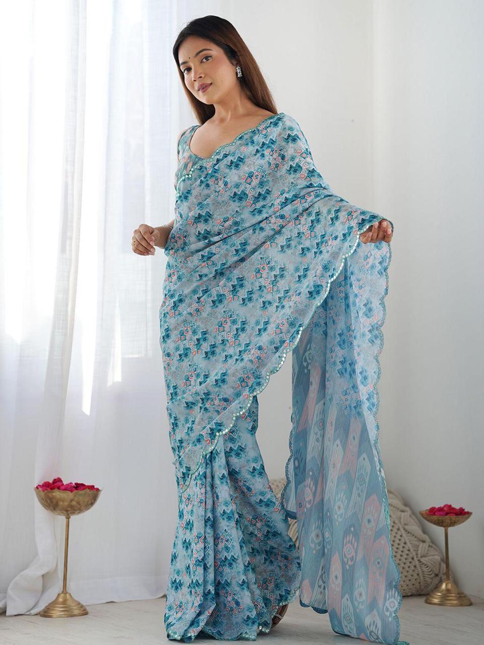 FLORA GORGETTE DIGITAL PRINT SAREE
