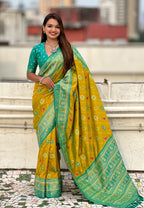 Soft Silk Zari Woven Patola Leheriya Saree with Contrast Weaves