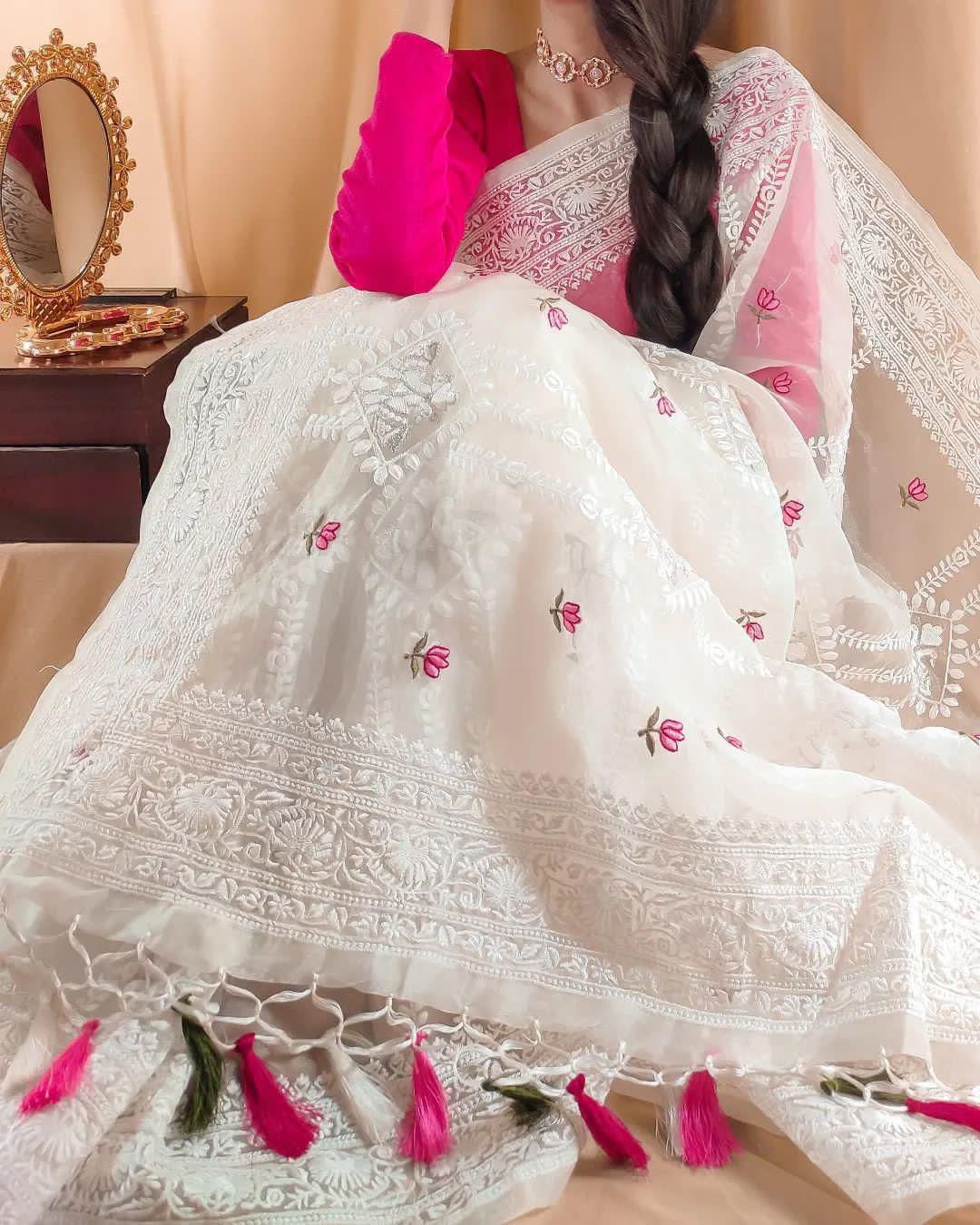 Pure soft Off-white silk organza saree