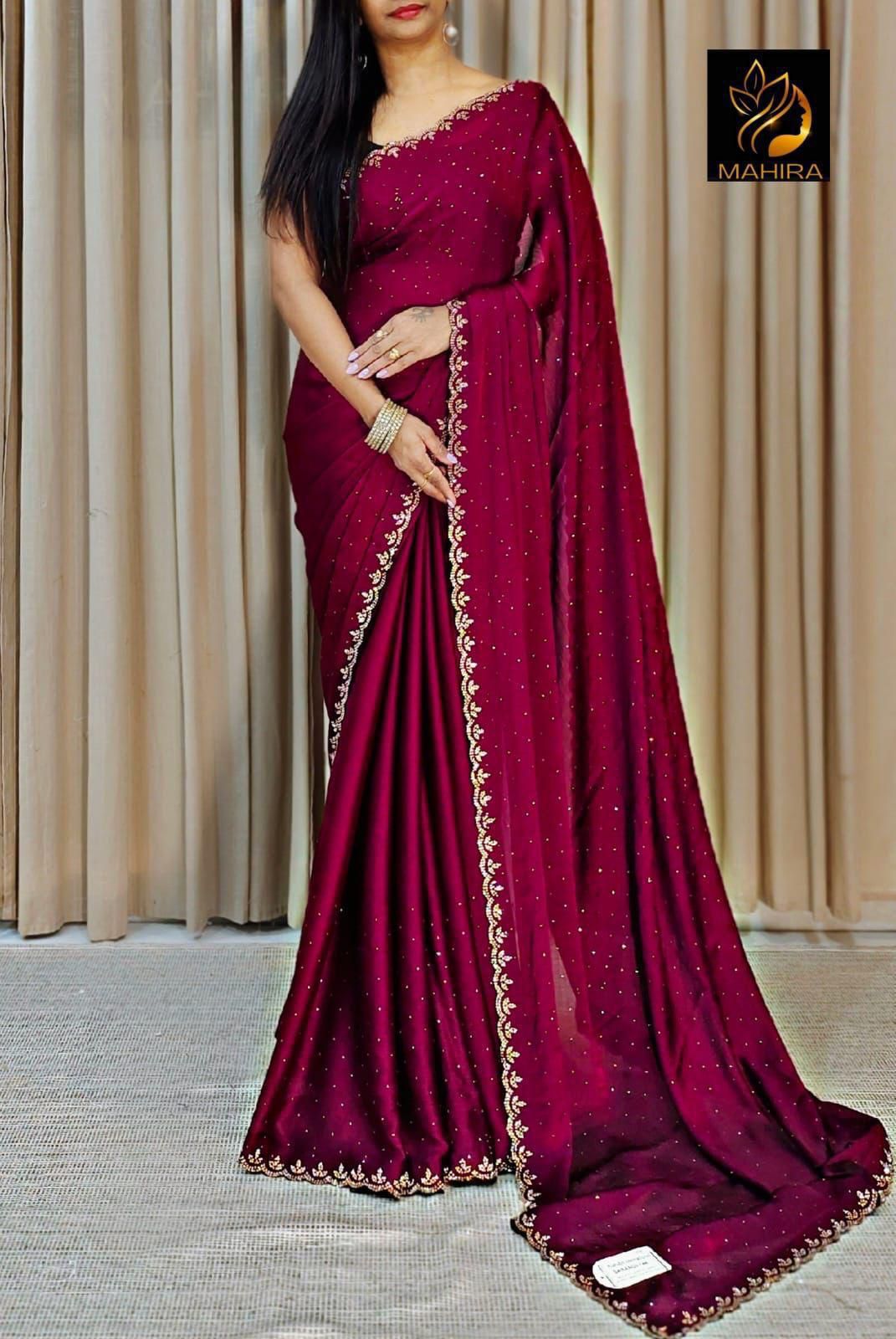 SATIN CHIFFON SAREE❤️